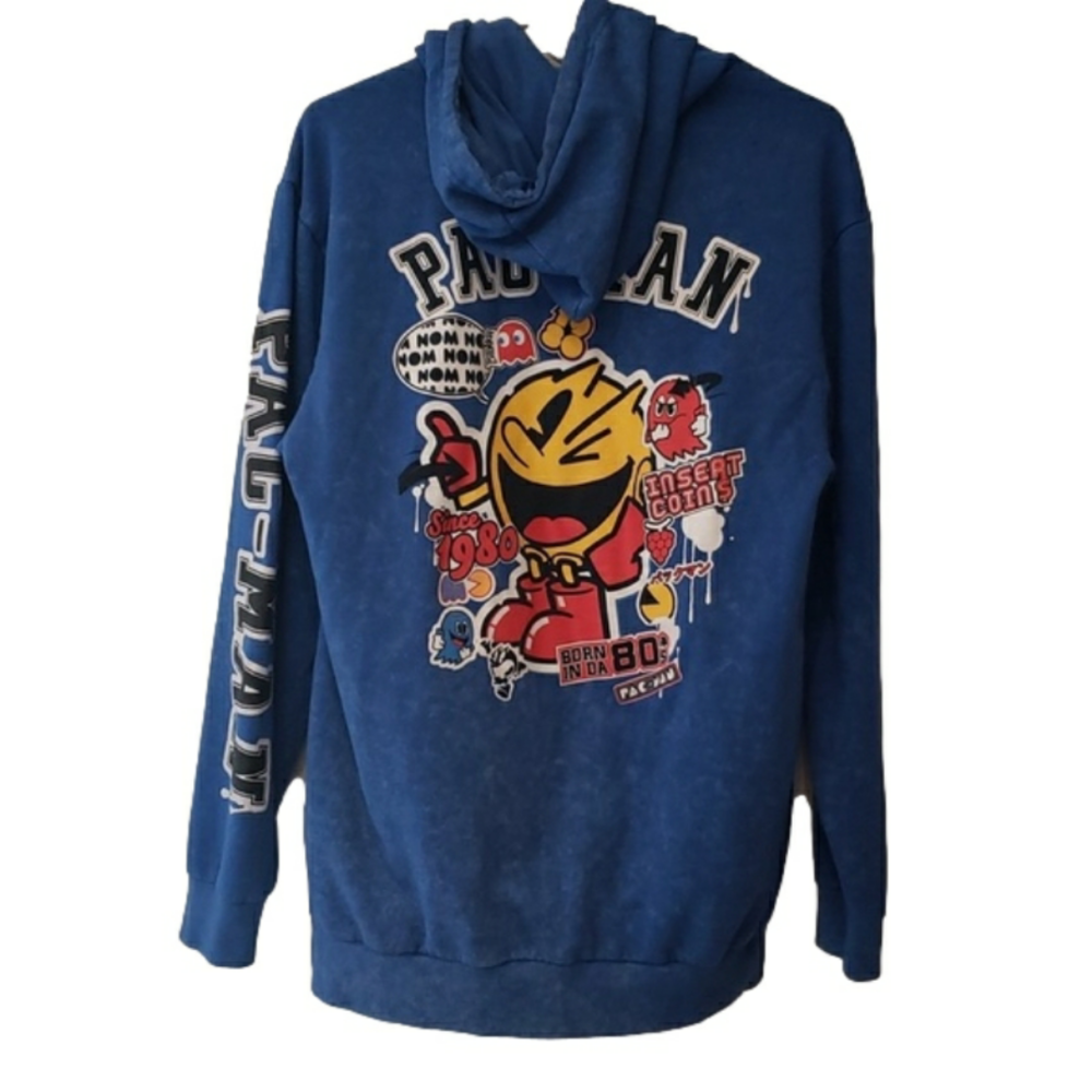 Pac-man Hoodie Blue pac-man 1980 Washout Blue Men's Large